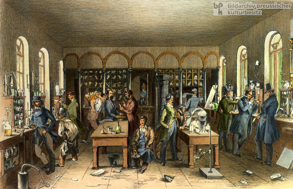 Justus von Liebig in seinem Laboratorium am Chemischen Institut der Universität Gießen (um 1840)